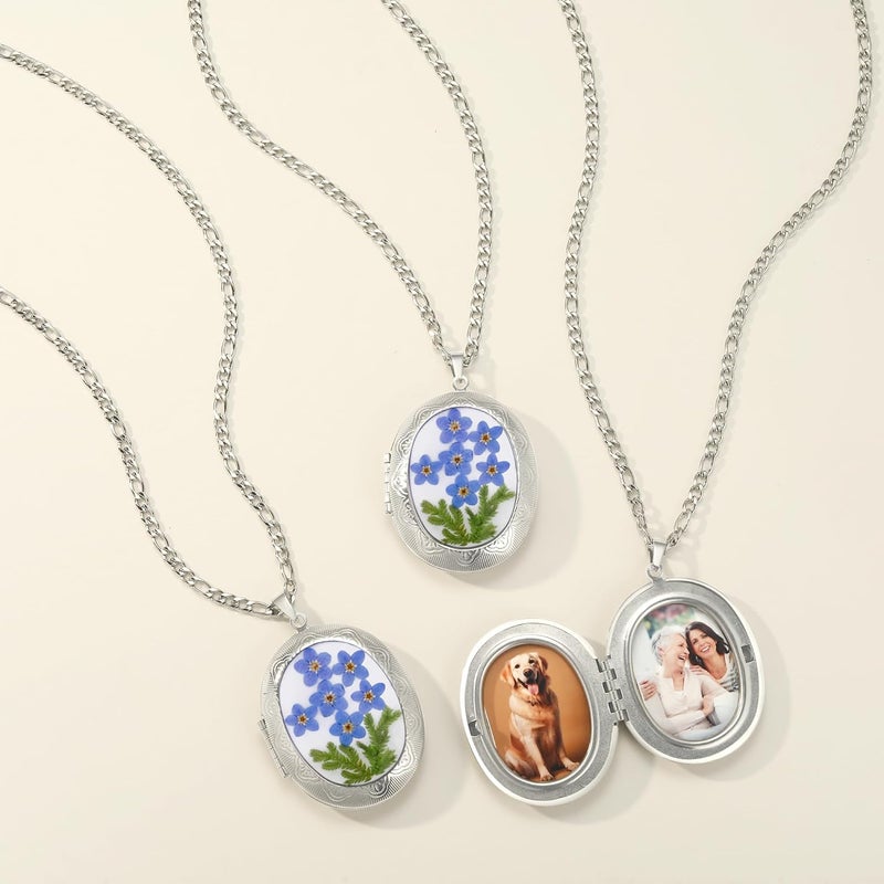 AUNTESIGN Store Forget-Me-Not and Queen Anne's Lace Pressed Wildflower Necklace | Birth Month Real Flower Necklace | Gold/Silver Pressed Flower Jewelry | Personalized Handmade Jewelry - Image 1